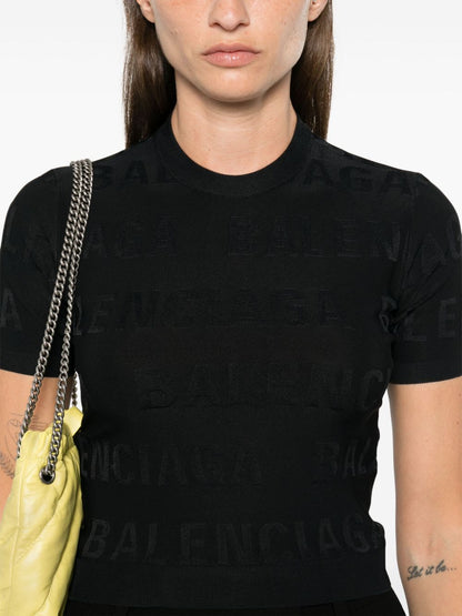 Balenciaga Jacquard Logo Cropped Top in Black