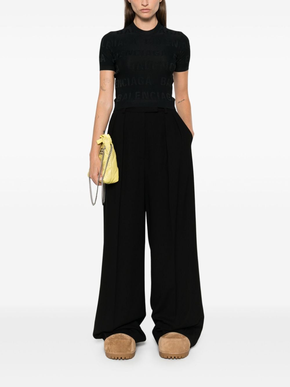 Balenciaga Jacquard Logo Cropped Top in Black