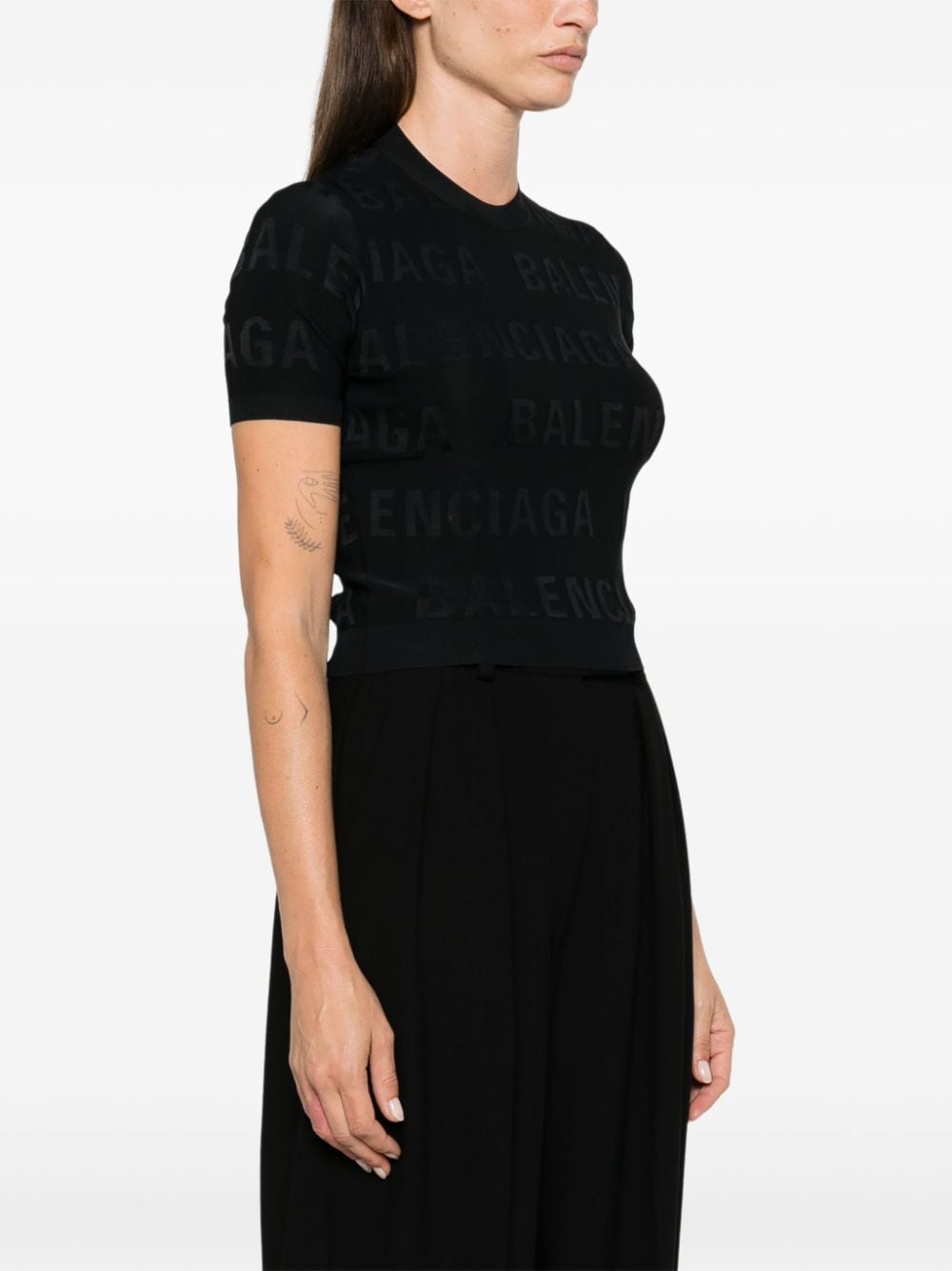Balenciaga Jacquard Logo Cropped Top in Black