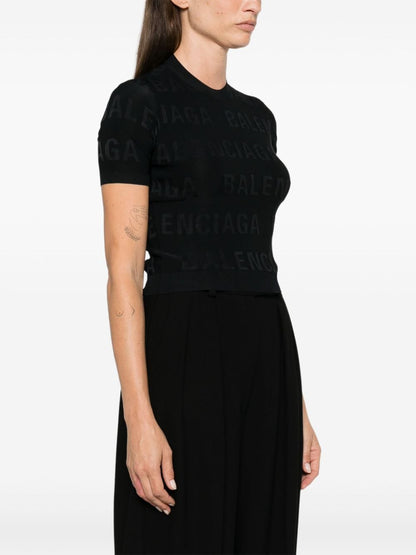 Balenciaga Jacquard Logo Cropped Top in Black