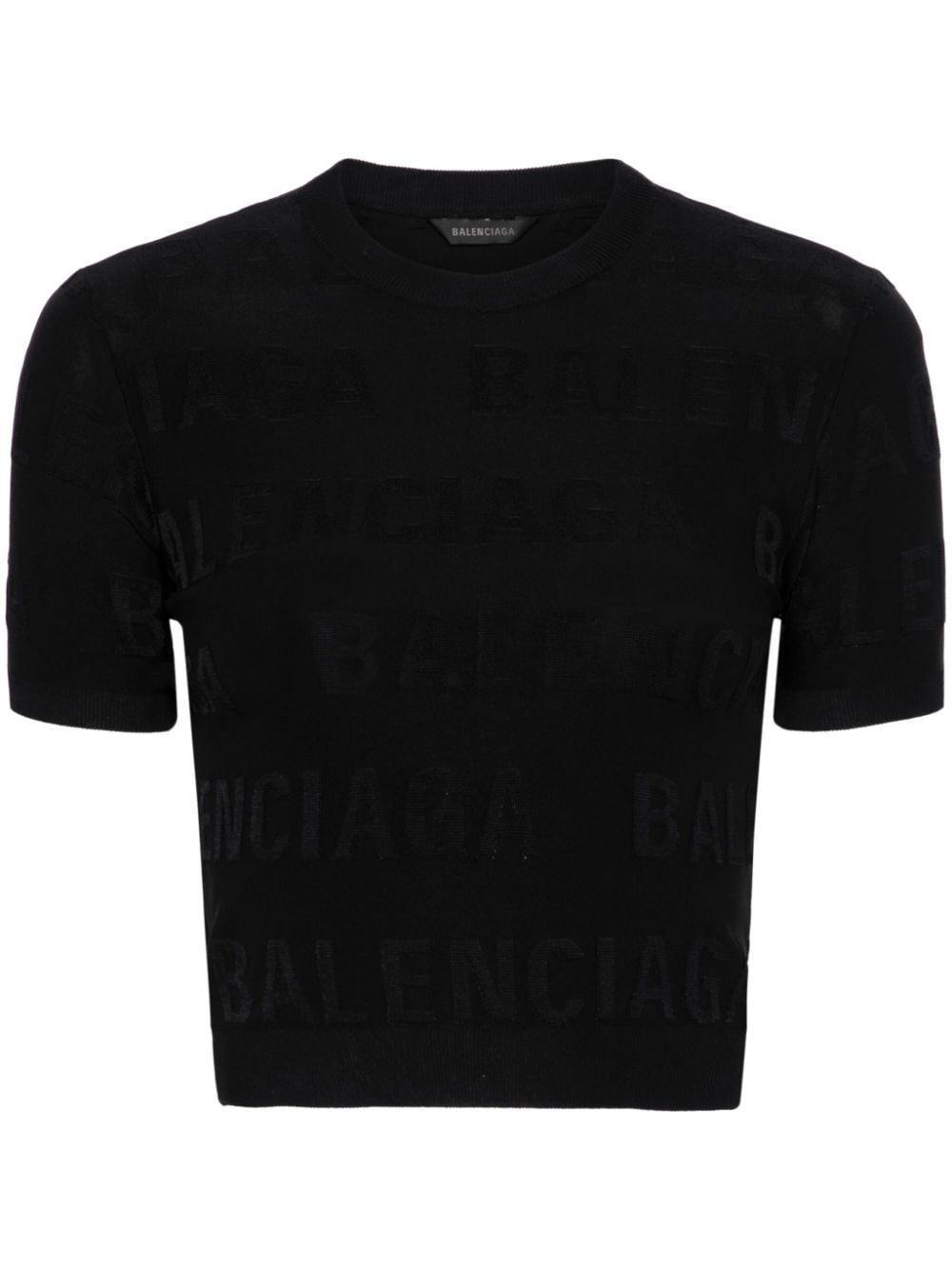 Balenciaga Jacquard Logo Cropped Top in Black