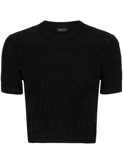 Balenciaga Jacquard Logo Cropped Top in Black
