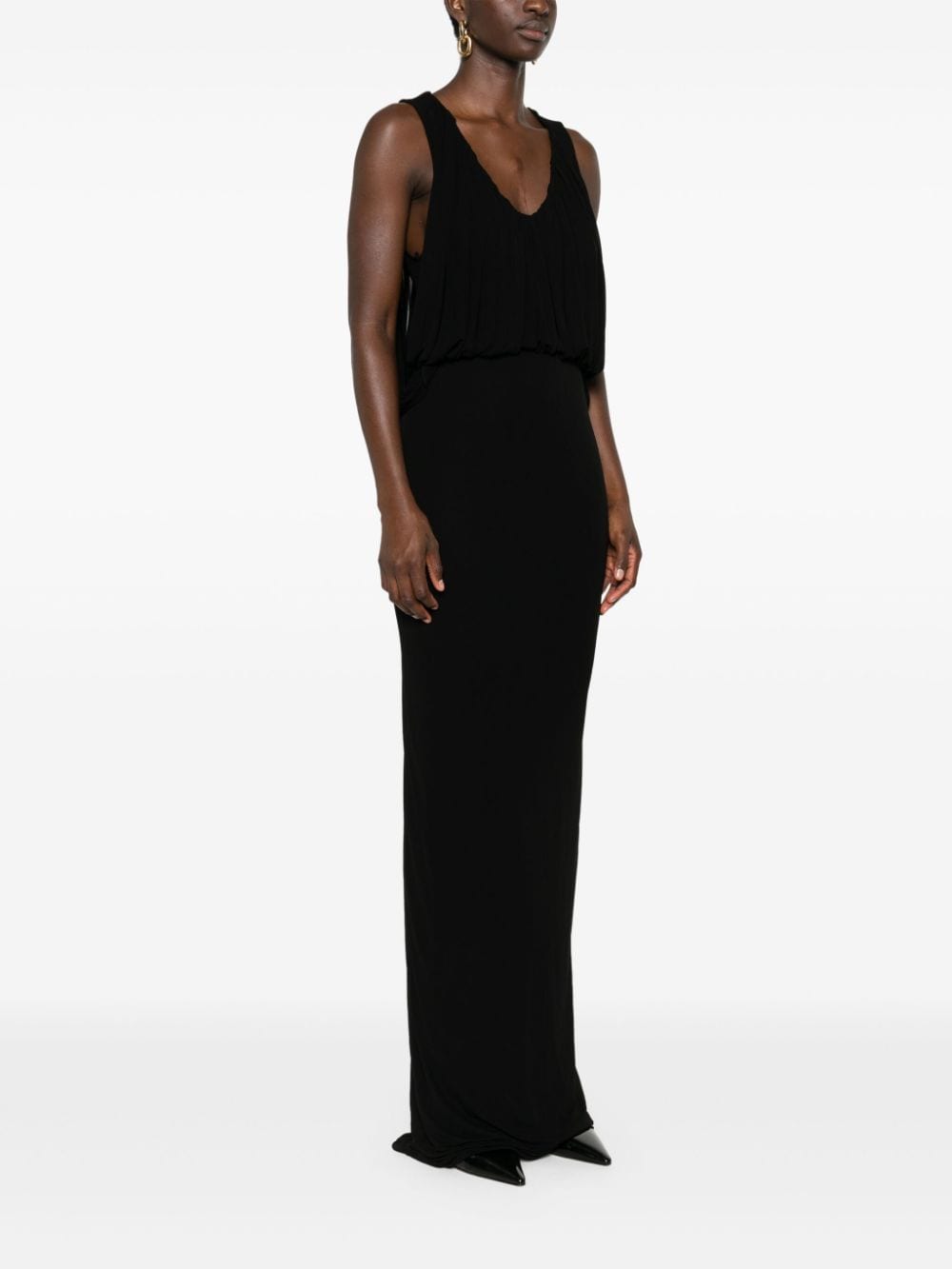 Saint Laurent Draped Cotton-Blend Maxi Dress Black