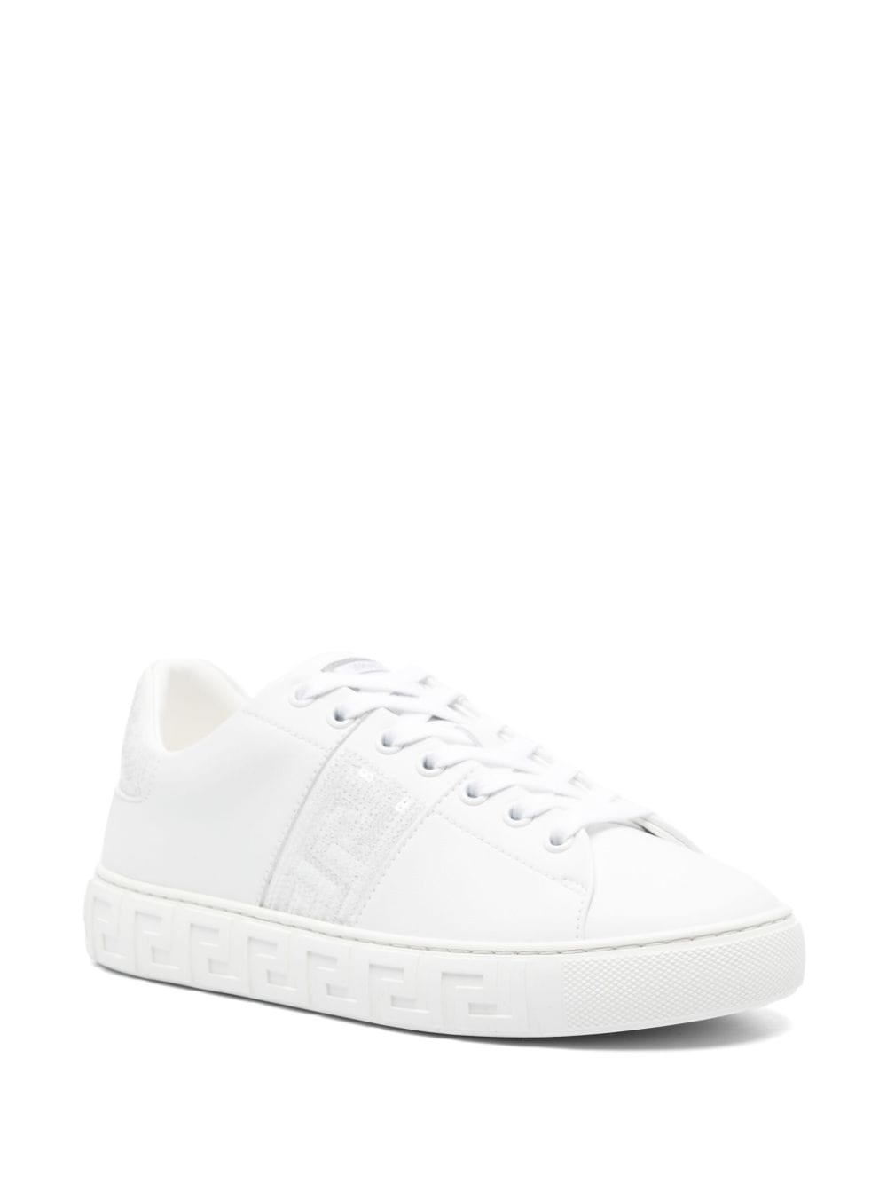 Versace Greca Embellished Faux Leather Sneakers White