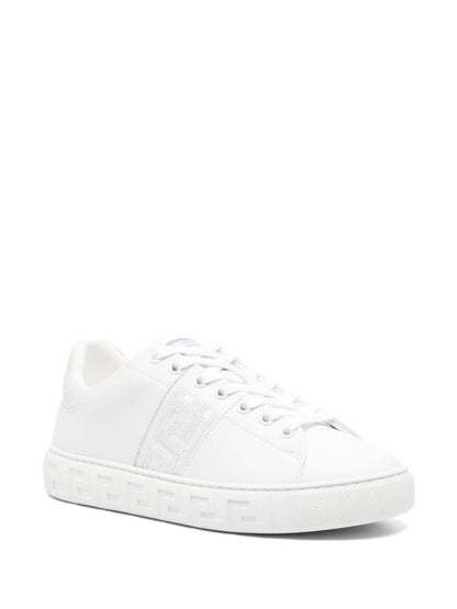 Versace Greca Embellished Faux Leather Sneakers White
