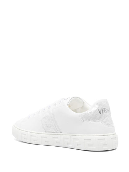 Versace Greca Embellished Faux Leather Sneakers White
