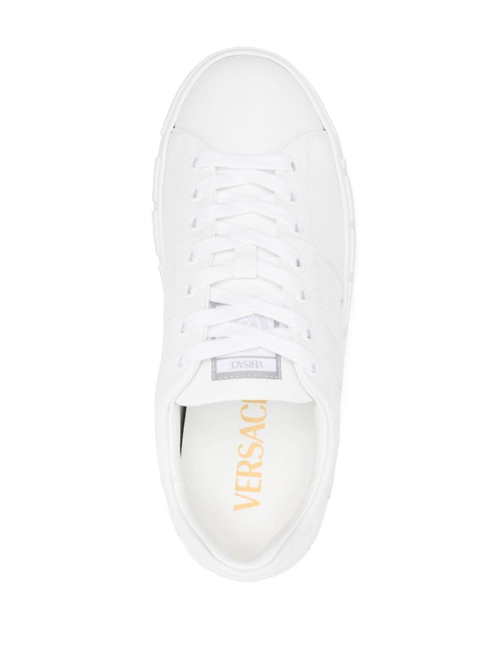 Versace Greca Embellished Faux Leather Sneakers White
