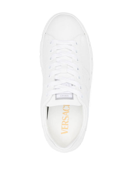 Versace Greca Embellished Faux Leather Sneakers White