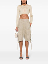 Versace Barocco Lurex Cropped Cardigan Beige