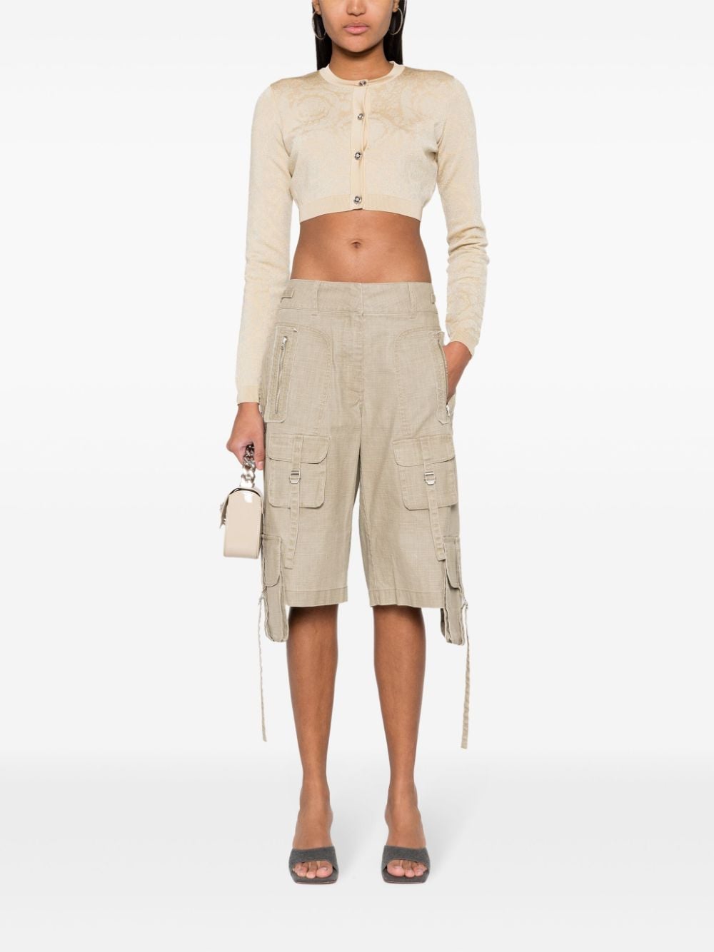 Versace Barocco lurex cropped cardigan Beige