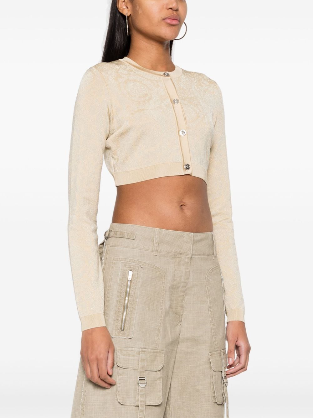 Versace Barocco lurex cropped cardigan Beige