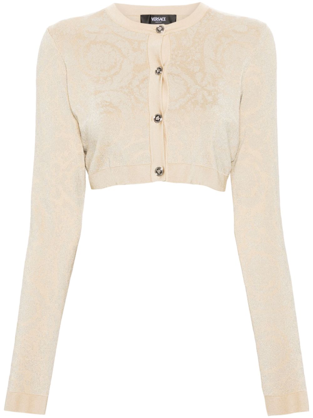 Versace Barocco Lurex Cropped Cardigan Beige