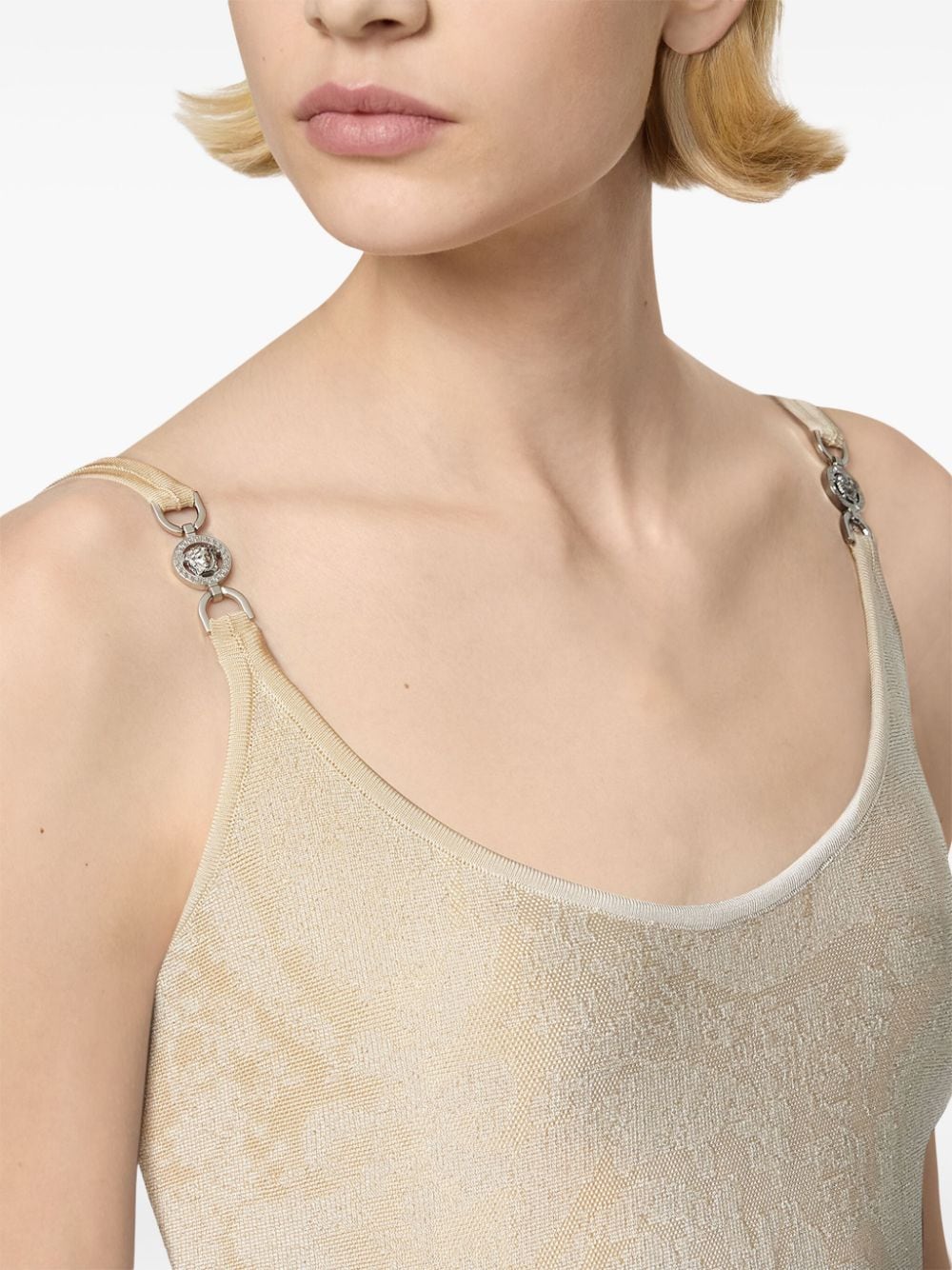 Versace Barocco Jacquard Flared Mini Dress Beige