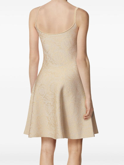 Versace Barocco Jacquard Flared Mini Dress Beige