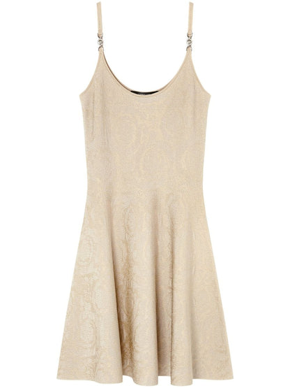 Versace Barocco jacquard flared mini dress Beige