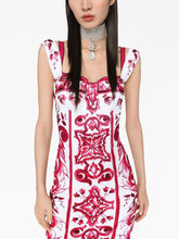 Dolce & Gabbana Maiolica Graphic-Print Seeveless Dress Fuchsia
