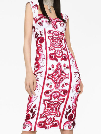 Dolce &amp; Gabbana Maiolica Graphic-Print Seeveless Dress Fuchsia