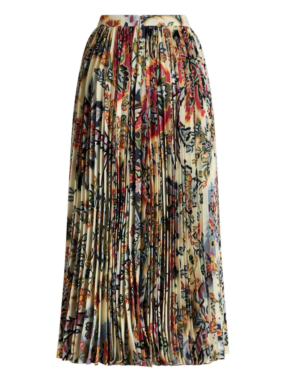 Etro Paisley-Print Pleated Midi Skirt Beige