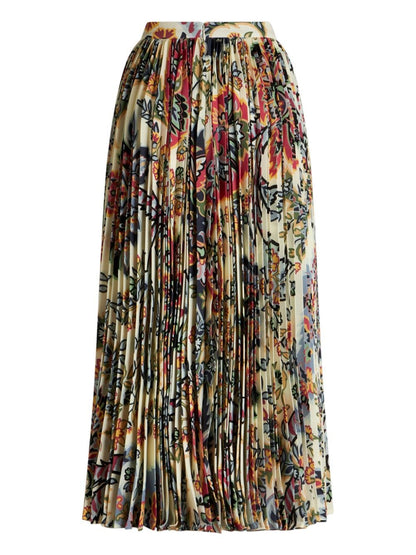 Etro Paisley-Print Pleated Midi Skirt Beige