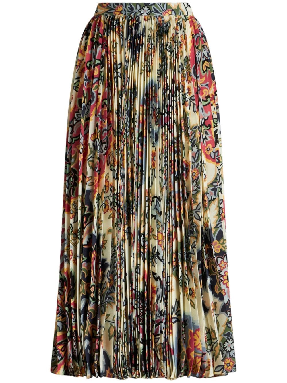 Etro Paisley-Print Pleated Midi Skirt Beige