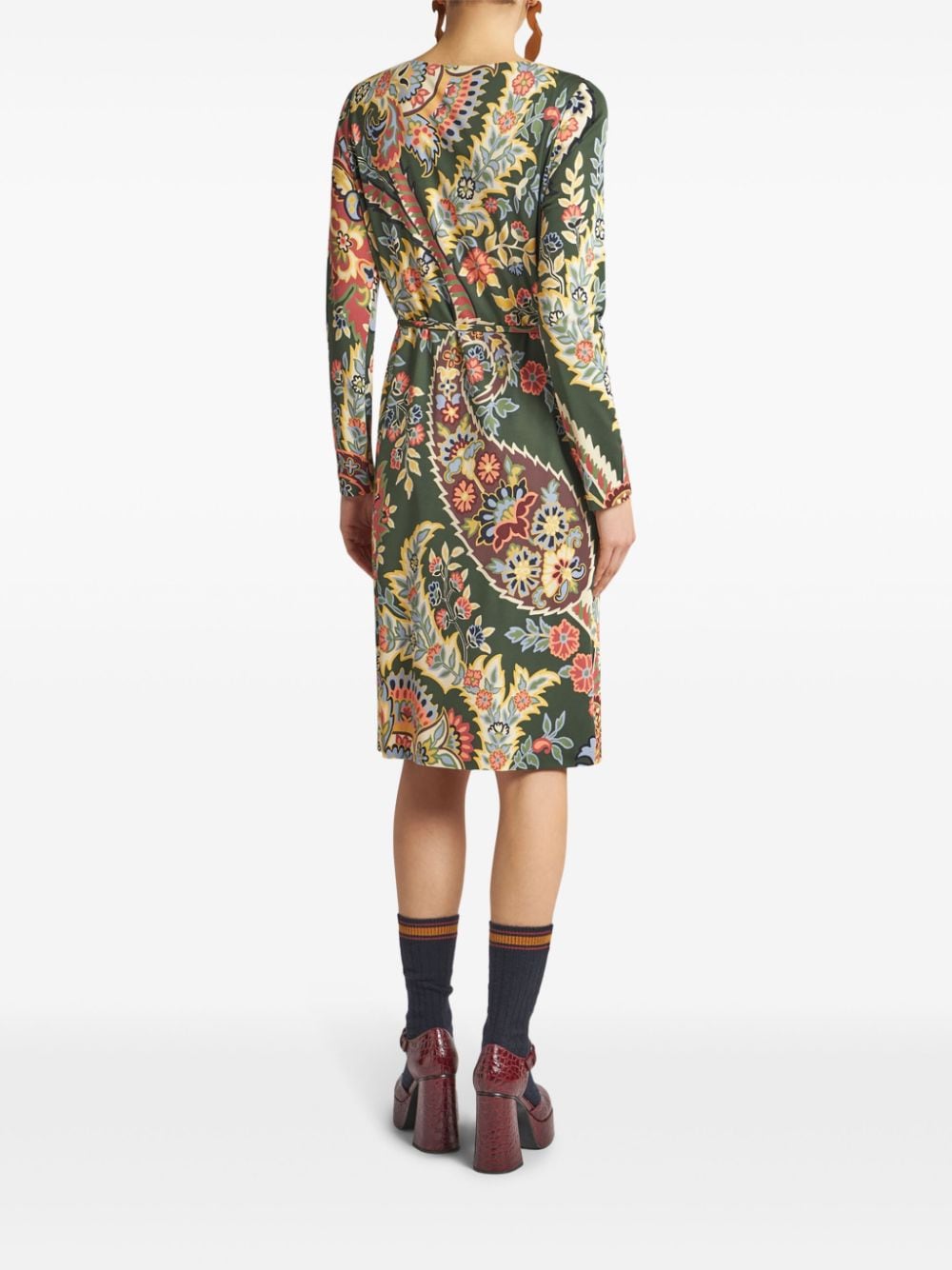 Etro Abstract Pattern Belted Midi Dress Green