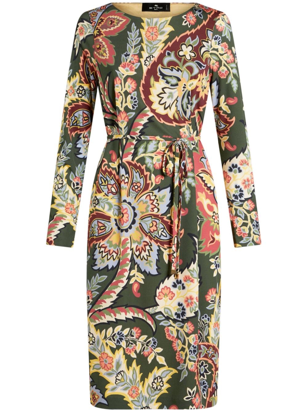 Etro Abstract Pattern Belted Midi Dress Green