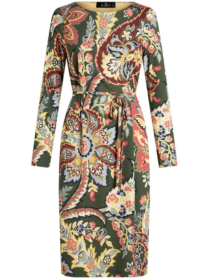 Etro Abstract Pattern Belted Midi Dress Green