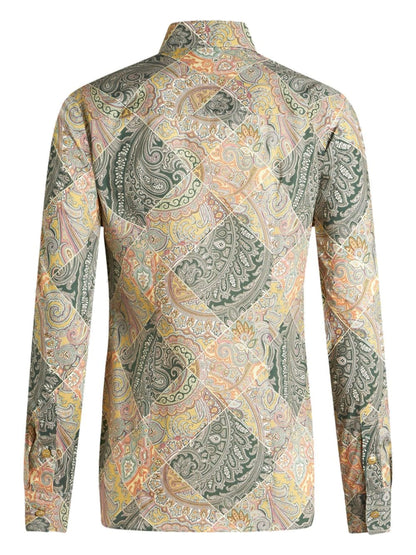 Etro Patchwork-Print Poplin Shirt Yellow