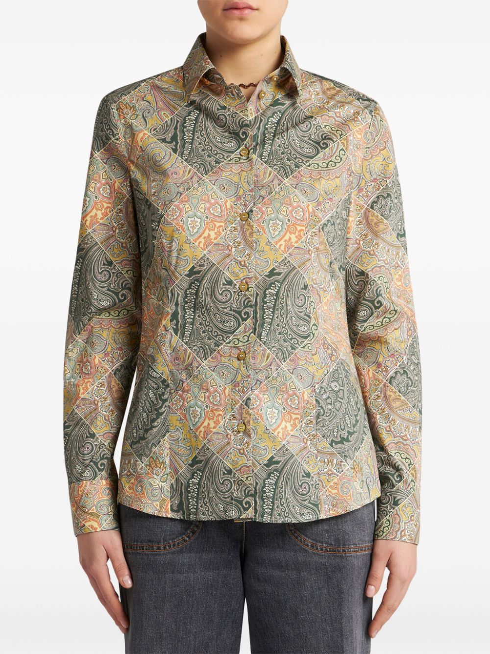 Etro Patchwork-Print Poplin Shirt Yellow