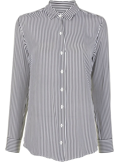 Equipment Striped Silk Shirt with Classic Collar White White