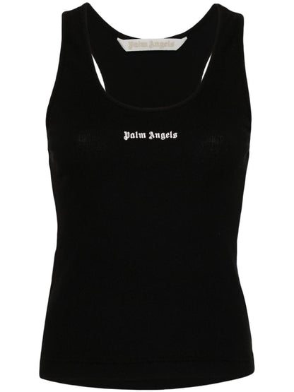 Palm Angels Ribbed-Knit Logo Tank Top Black