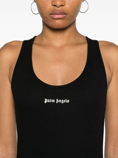 Palm Angels Ribbed-Knit Logo Tank Top Black