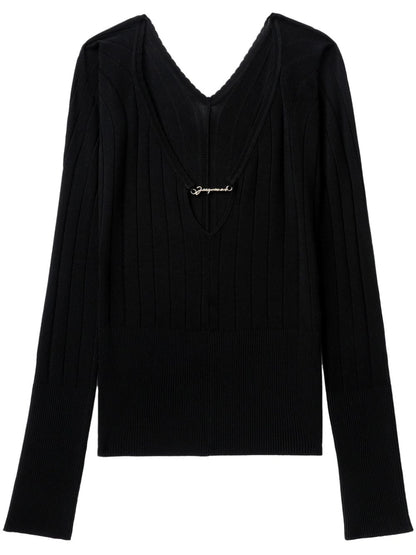 JACQUEMUS Le Haut Pralu Ribbed V-Neck Sweater Black black