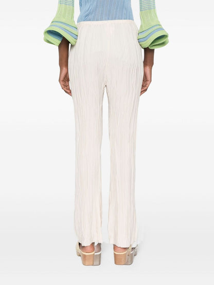 Forte Forte High-Waisted Pleated Crepe Straight-Leg Trousers Ivory