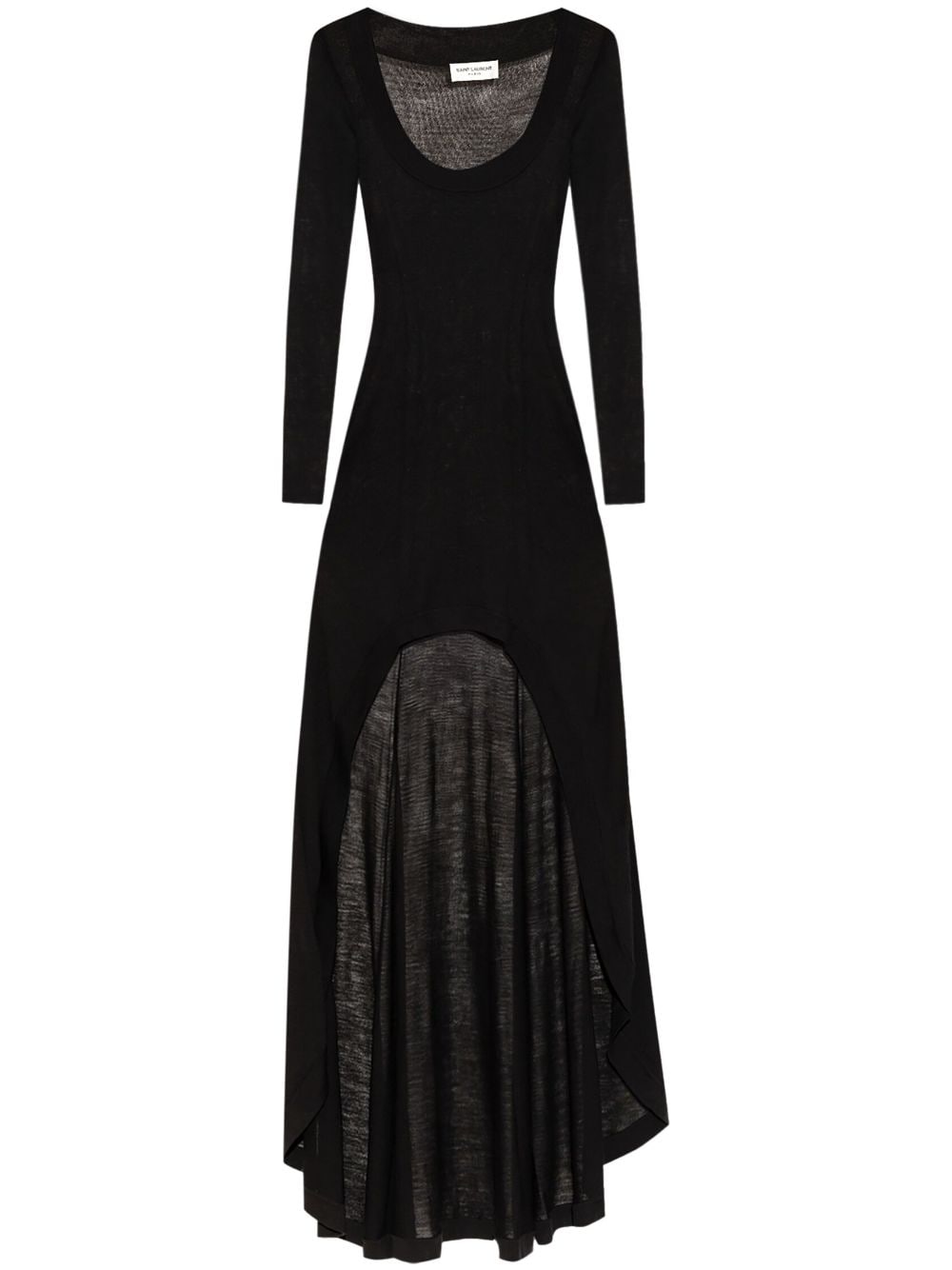 Saint Laurent Asymmetric Wool-Blend Long Dress Black