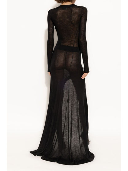 Saint Laurent Asymmetric Wool-Blend Long Dress Black