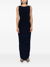 Norma Kamali Long Navy Blue Ruched Stretch-Jersey Bodycon Dress Blue