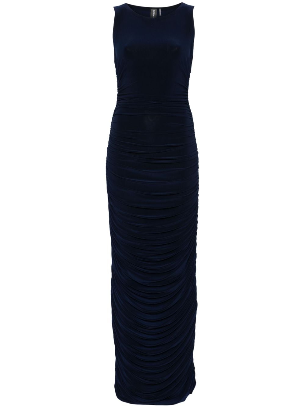 Norma Kamali Long Navy Blue Ruched Stretch-Jersey Bodycon Dress Blue