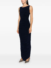 Norma Kamali Long Navy Blue Ruched Stretch-Jersey Bodycon Dress Blue