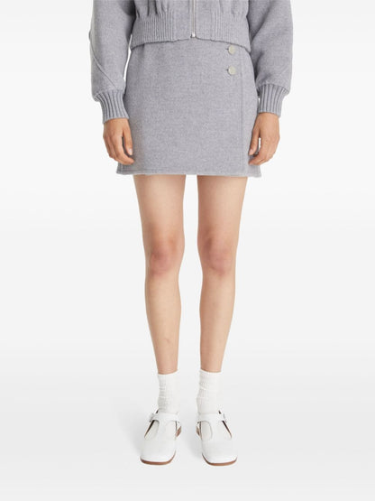 Tory Burch Grey Wool Mélange Faux Wrap Mini Skirt Grey
