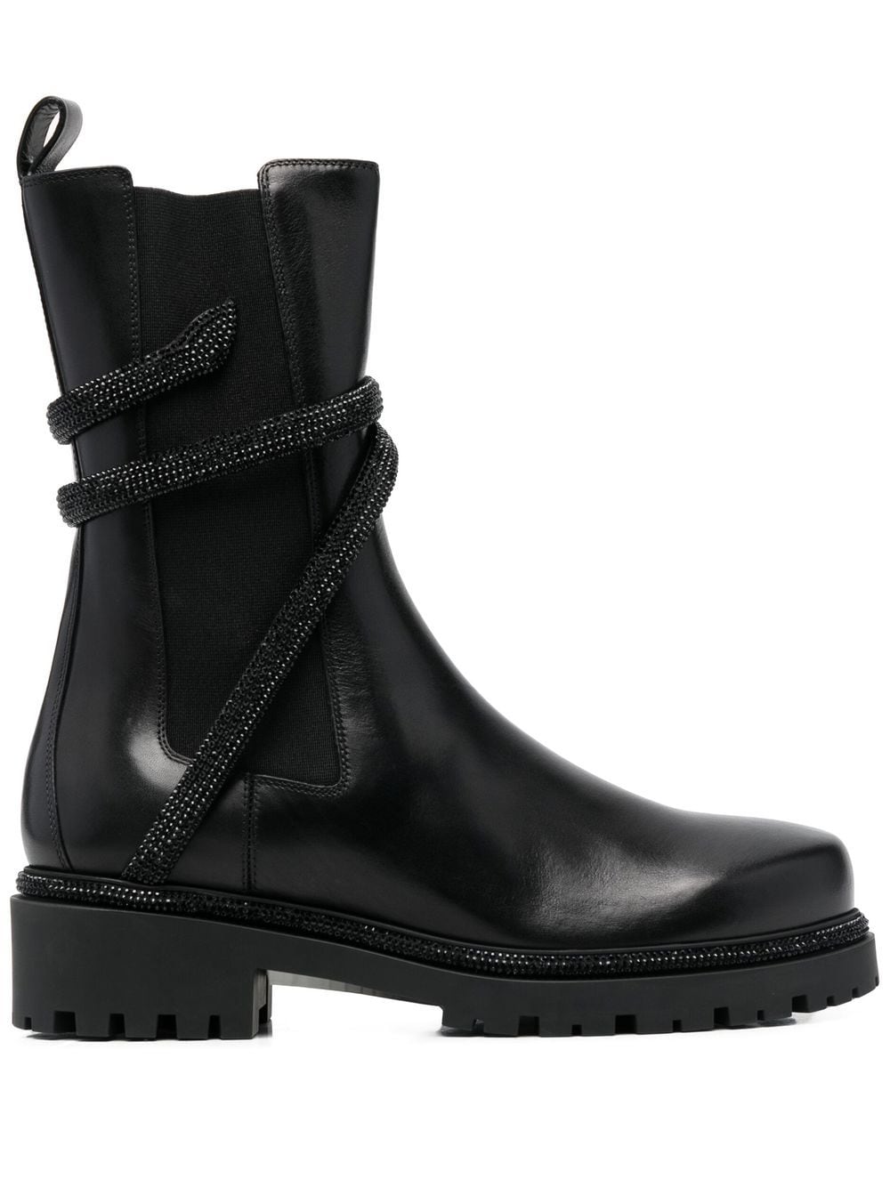 René Caovilla Cleo Biker Wraparound Leather Boots Black