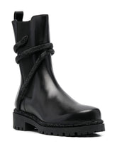 René Caovilla Cleo Biker Wraparound Leather Boots Black