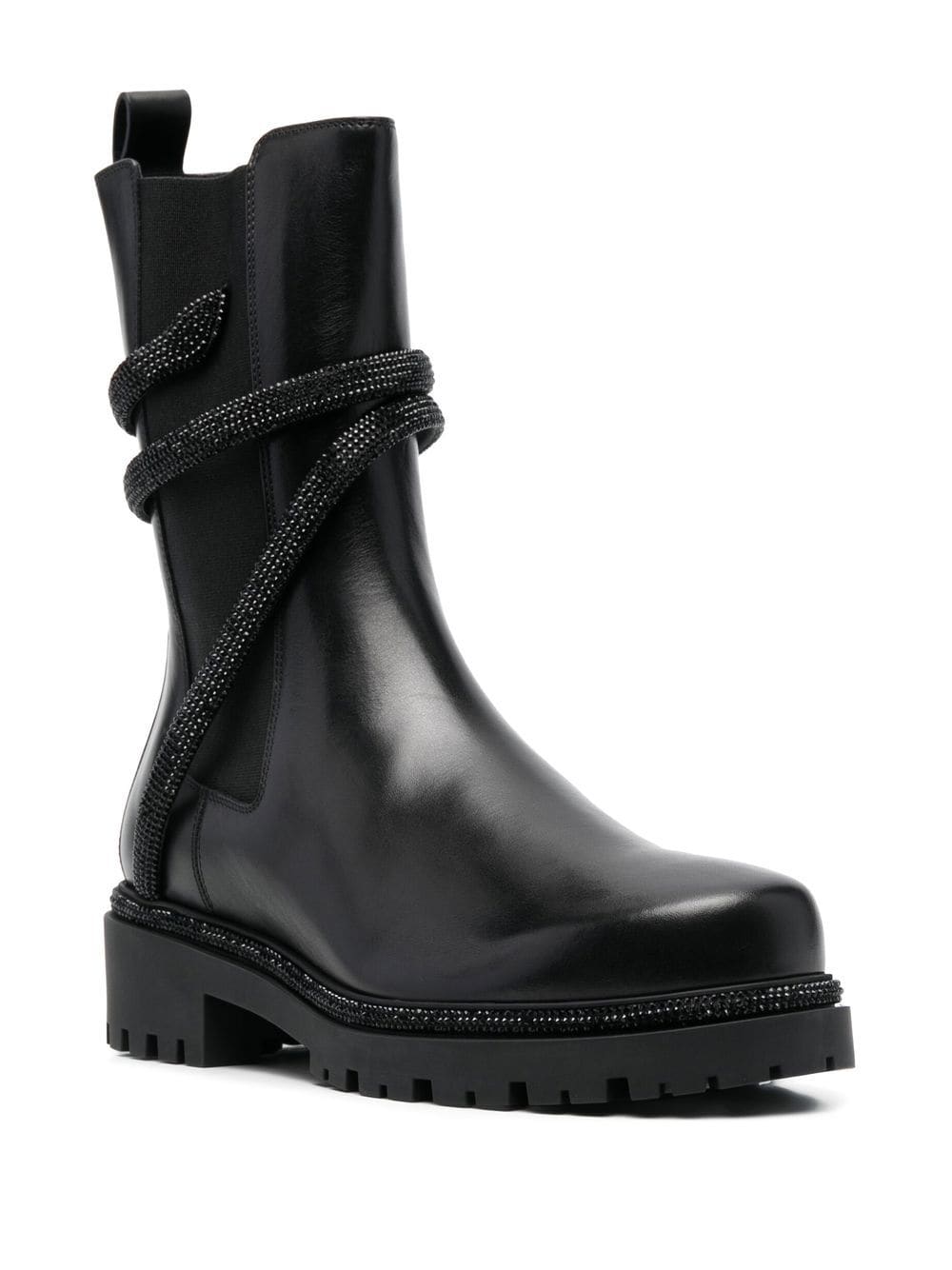 René Caovilla Cleo Biker Wraparound Leather Boots Black