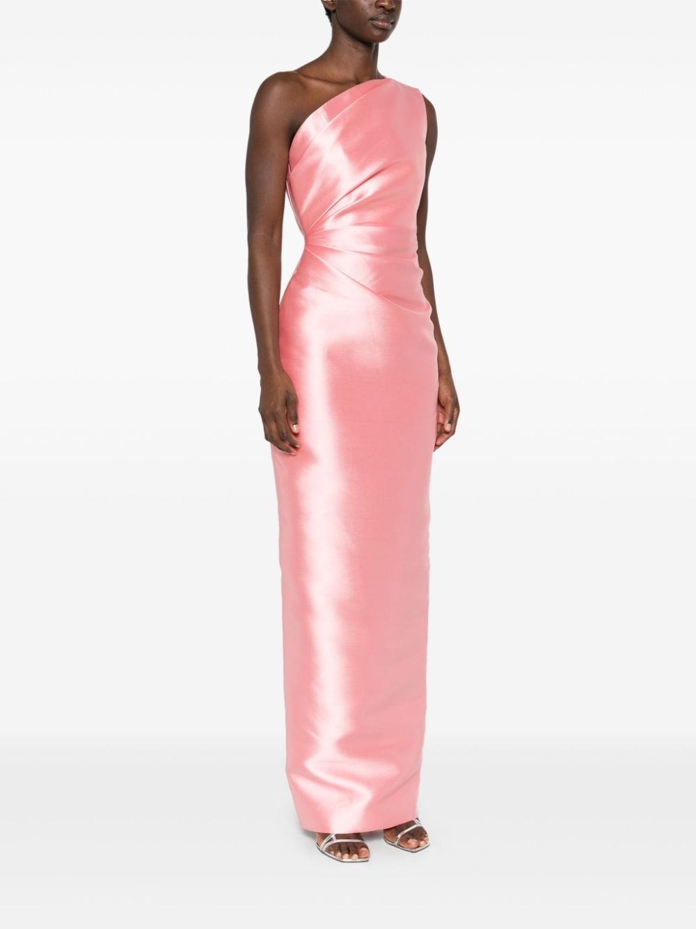 Solace London Kira One-Shoulder Draped Maxi Dress Pink
