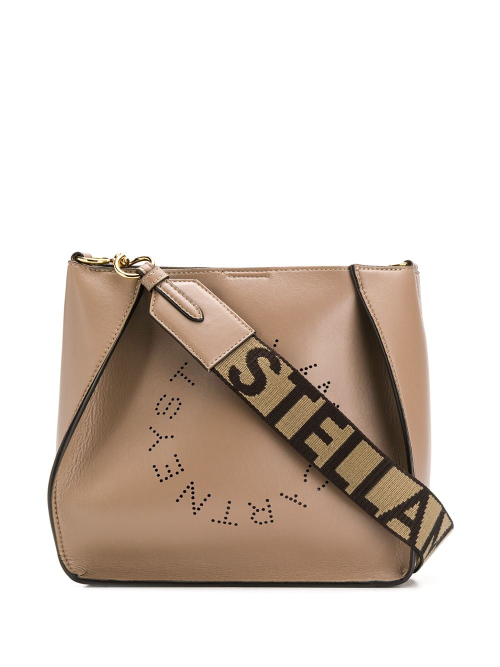 Stella McCartney Logo Perforated Beige Shoulder Bag