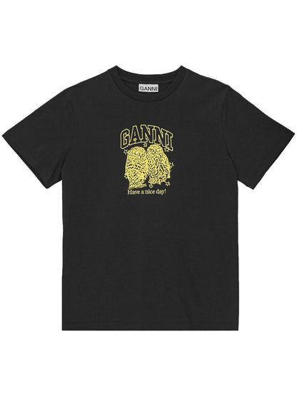 GANNI Cotton Logo print T-shirts Black