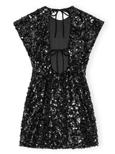 Ganni Velvet Sequin Embellished Mini Dress Black