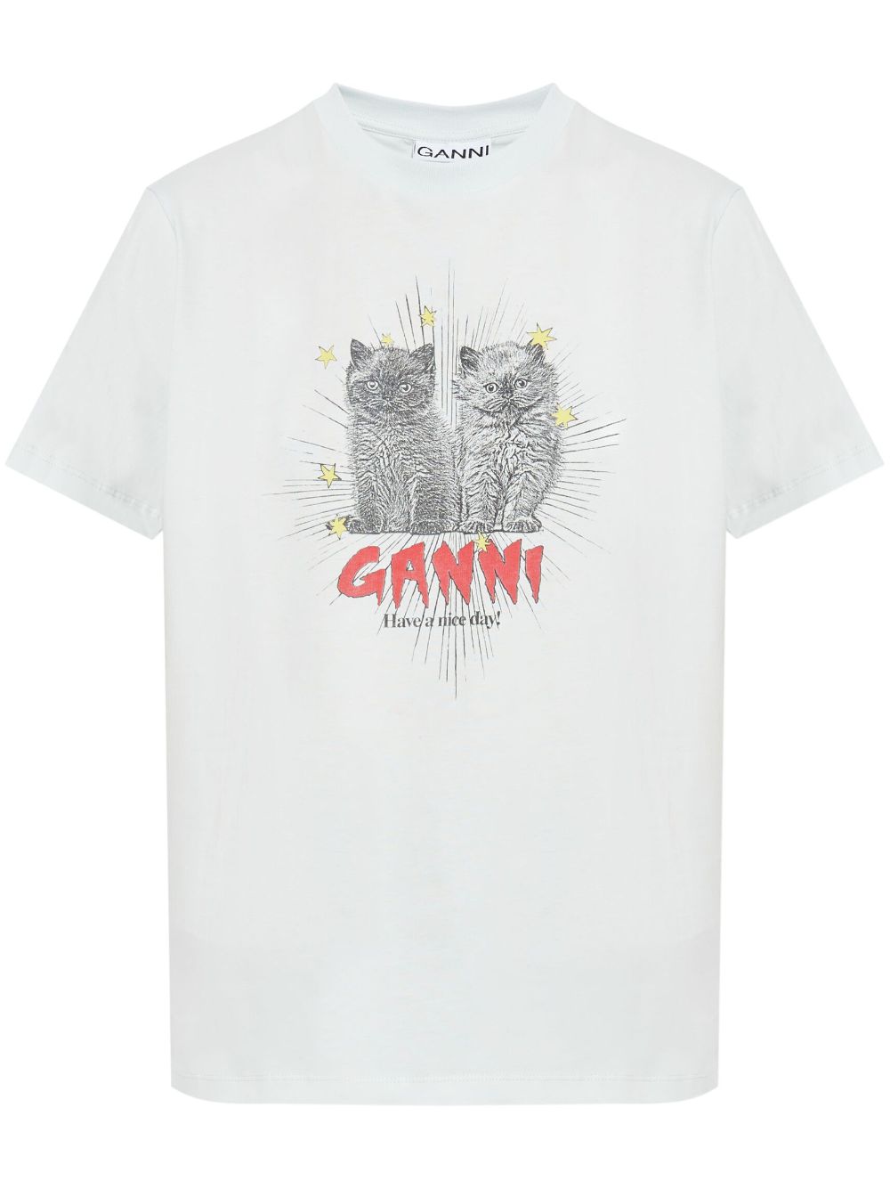 GANNI Logo-Print T-shirts Clear Blue