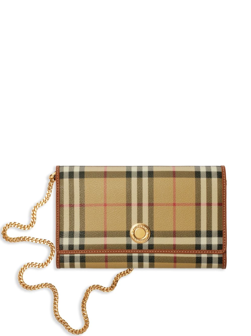Burberry Vintage Check Pebbled Clutch with Chain Beige