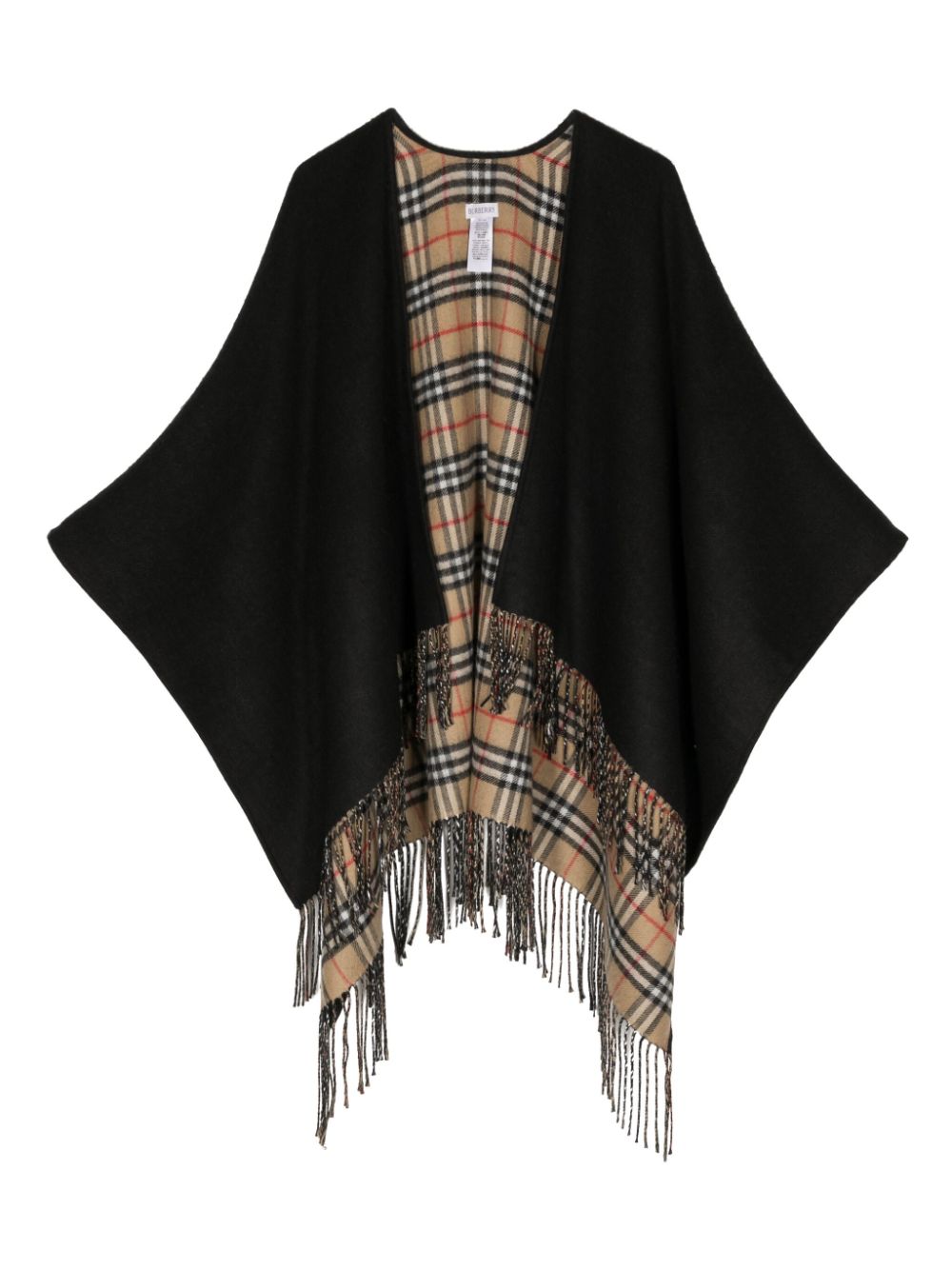 Burberry frange Wool Reversible Cape Black